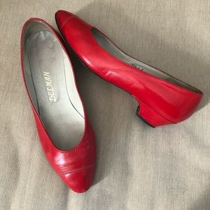 Delman red leather pumps, low heel